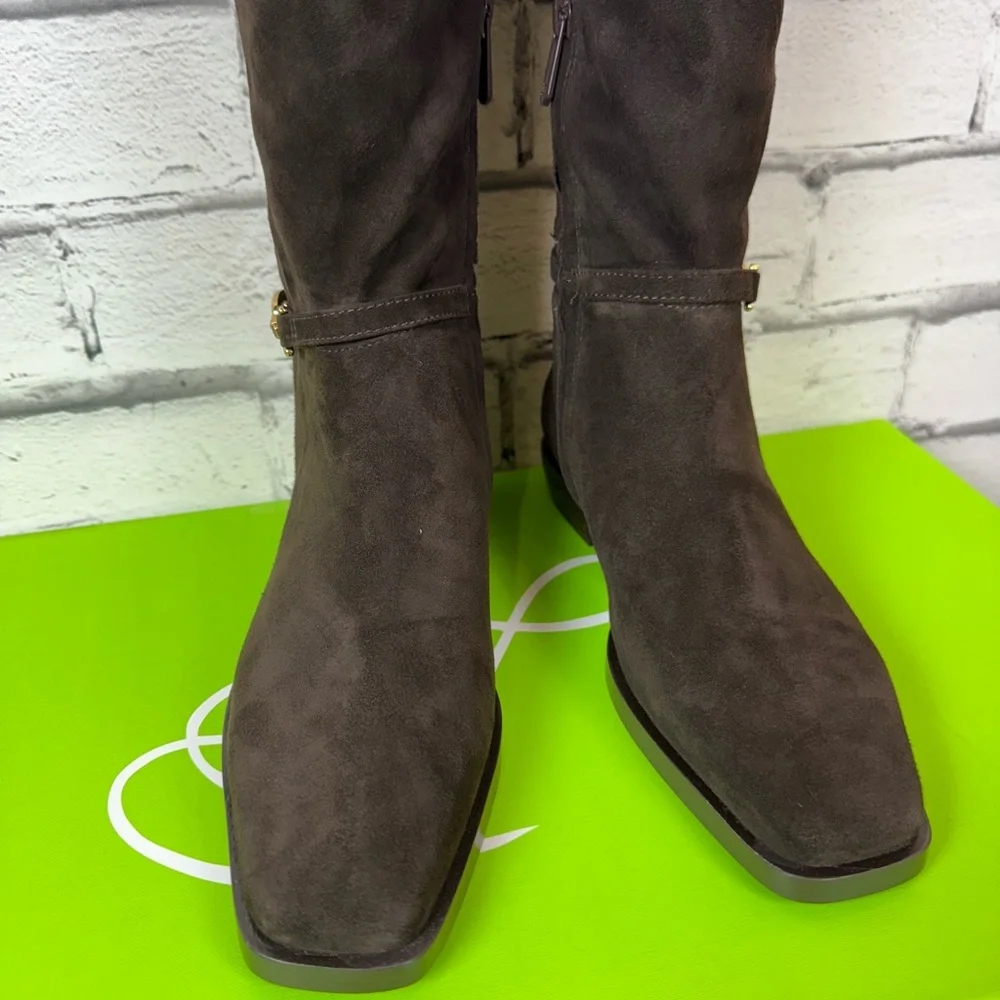 Sam Edelman Clive Chocolate Brown Suede Knee High Zipper Boots Size 5 NEW Riding